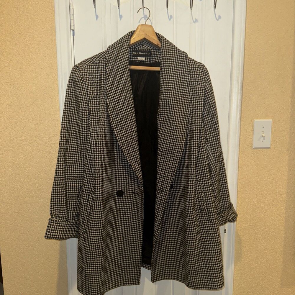 Westbound  Houndstooth Pea Coat Sz 12 Wool Blend Exclusively Made For Dillard’s